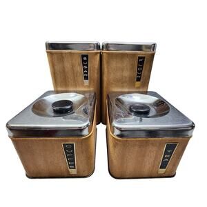 Chrome Canister Set 4pcs Flour Sugar Tea Coffee Vintage Lincoln Beautyware 1970